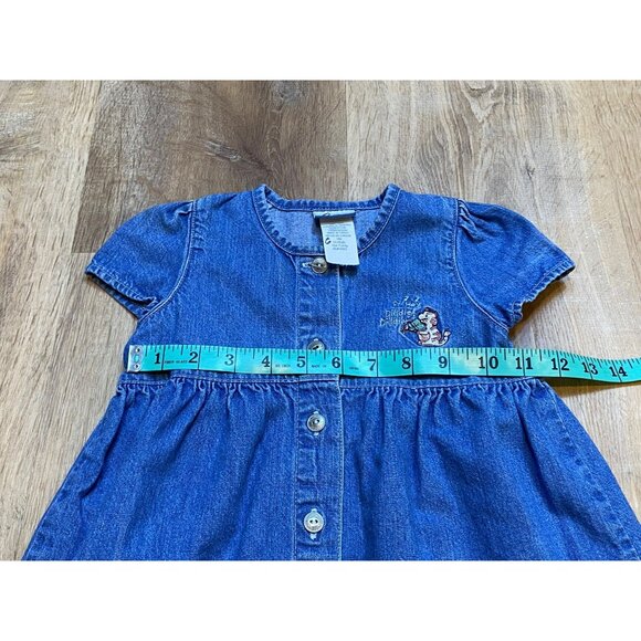 90s Carters Blue Denim Button-Up Dress W/ Hey Diddle Diddle Cat Embroidery 18 Mo - Picture 5 of 6